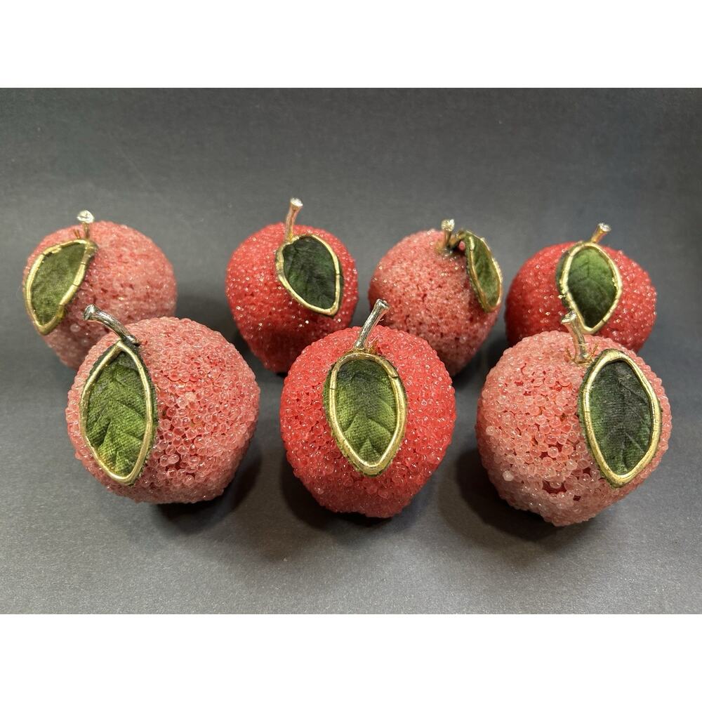 Faux Fruit Beaded Apples Red & Pink Life Size Sparky Decor Artificial Centerpiec